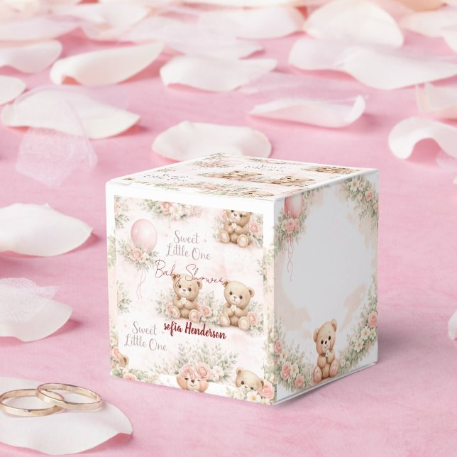 blush floral teddy bear pink favour box (Wedding)