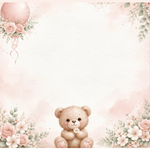 blush floral teddy bear pinkparty napkin
