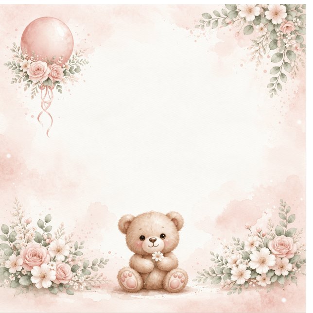 blush floral teddy bear pinkparty napkin tissue paper (Creator Uploaded)