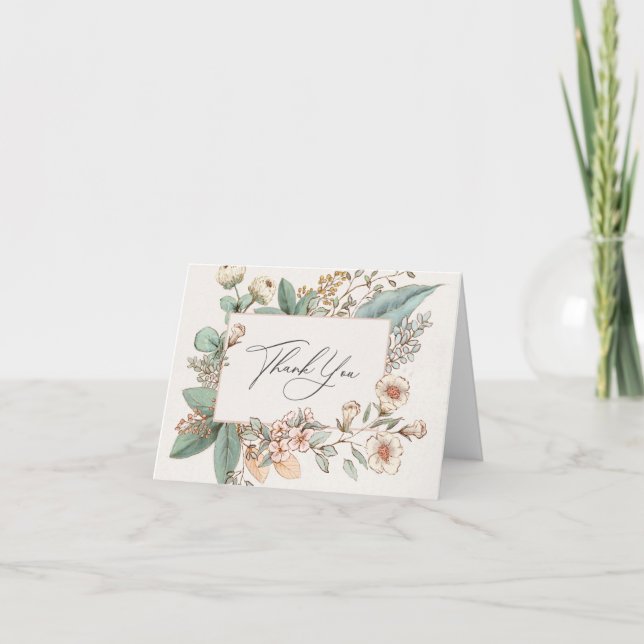 Blush Floral thank you card for birthday or baby (Front)