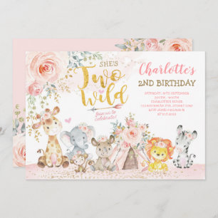 Blush Floral Tribal Safari Two Wild 2nd Birthday Invitation