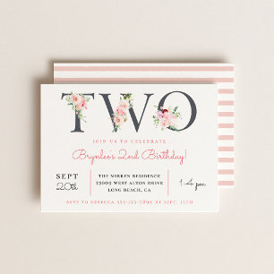 Blush Floral TWO 2nd Birthday Party Invitation