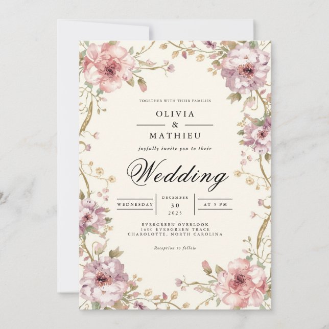 Blush Floral Vine Romance Wedding Invitation (Front)