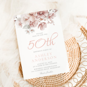 Blush Floral Watercolor 50th Birthday Invitation