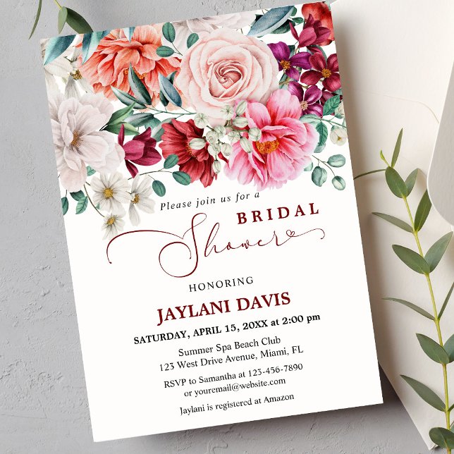 Blush Floral Watercolor Boho Peony Bridal Shower Invitation (Creator Uploaded)