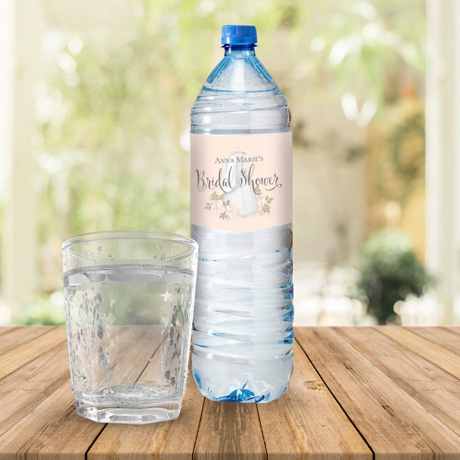 Blush Floral Watercolor Bridal Shower Water Bottle Label (Creator Uploaded)