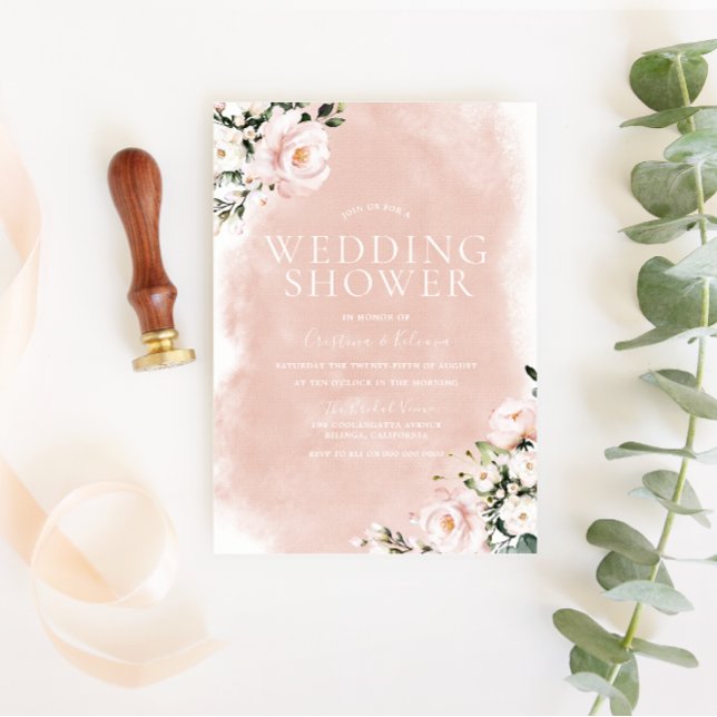 Blush Floral Watercolor Couples Wedding Shower Invitation (Creator Uploaded)