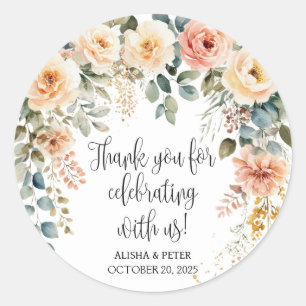 Blush Floral Watercolor Flat Thank You  Classic Round Sticker