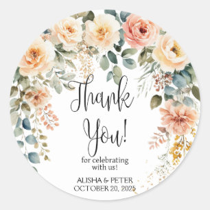 Blush Floral Watercolor Flat Thank You Classic Round Sticker