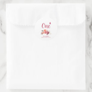 Blush Floral Watercolor One First Birthday Classic Round Sticker