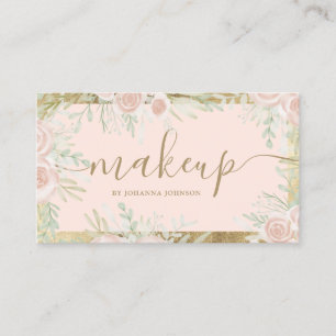 Blush floral watercolor pink gold frame makeup business card