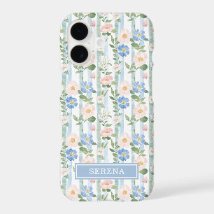 Blush Floral Watercolor Striped Personalised