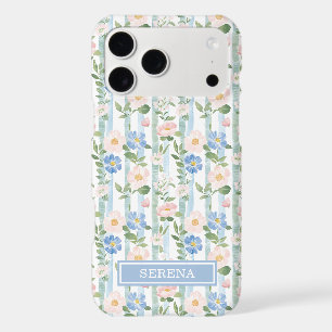 Blush Floral Watercolor Striped Personalised