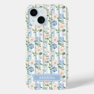 Blush Floral Watercolor Striped Personalised Case- iPhone 15 Case