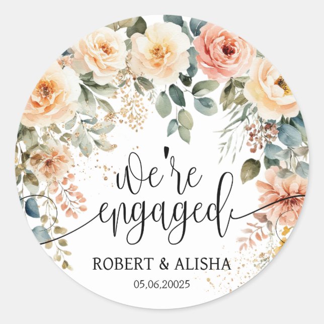 Blush Floral Watercolor Wedding Sticker (Front)