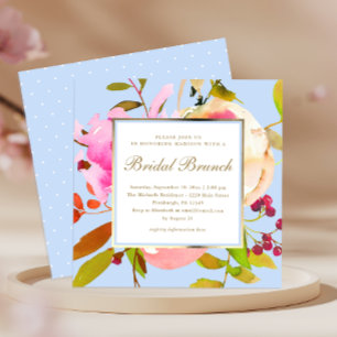 Blush Floral Watercolor with Dots Bridal Brunch Invitation