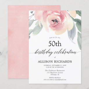 Blush floral watercolor women adult birthday party invitation