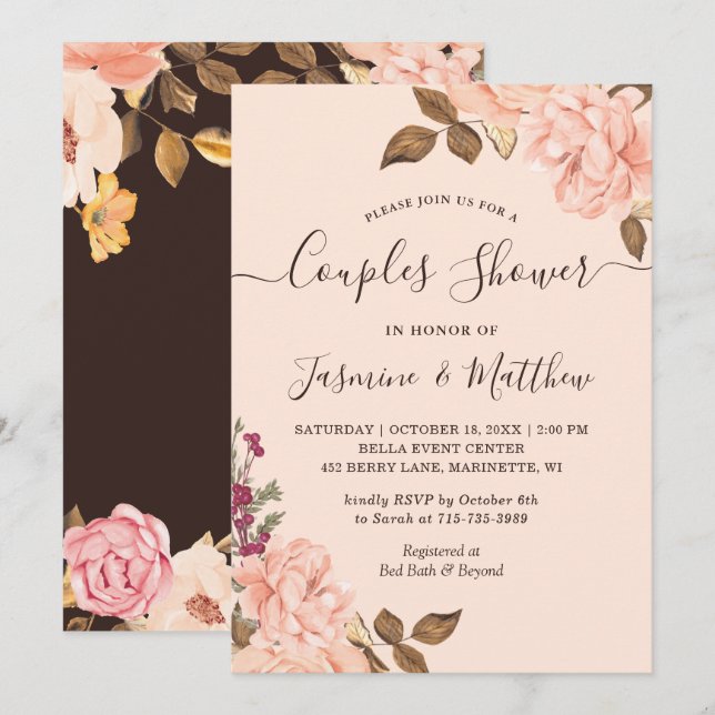 Blush Floral Wedding Couples Shower Invitation (Front/Back)