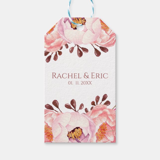 Blush Floral Wedding Custom Names Gift Tag (Front)