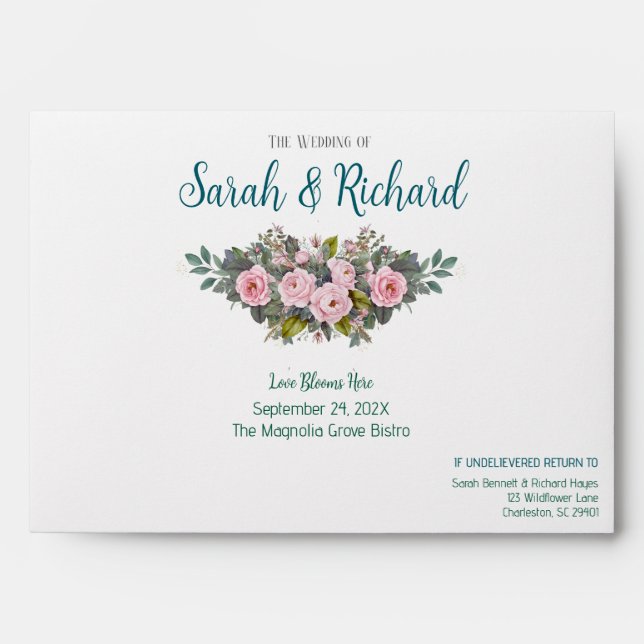 Blush Floral Wedding Envelope (Front)