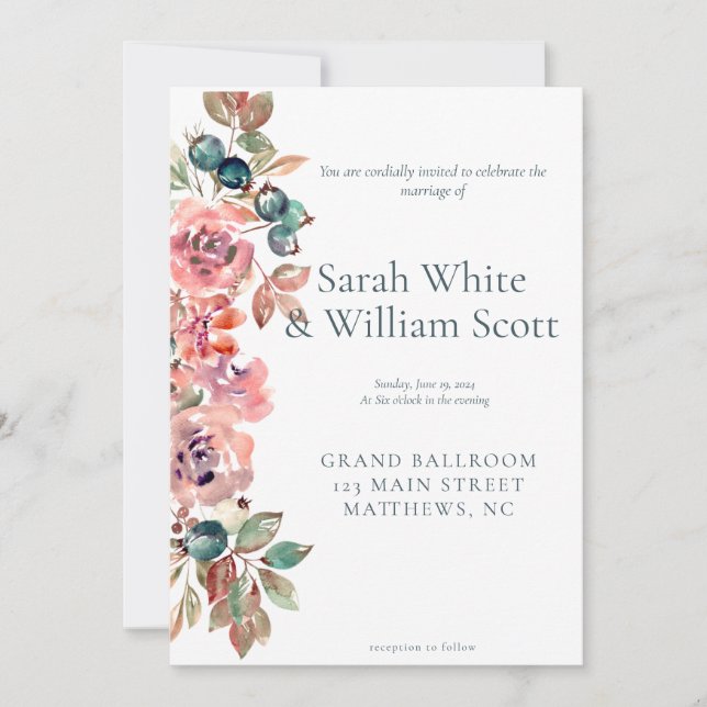 Blush Floral Wedding Invitation  (Front)