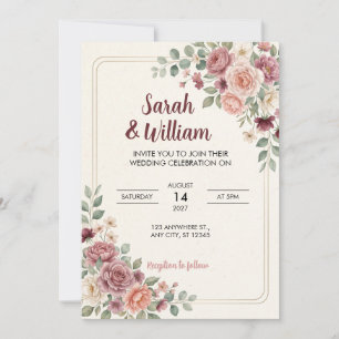 Blush Floral Wedding Invitation