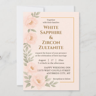 Blush Floral Wedding Invitation With Gold Frame