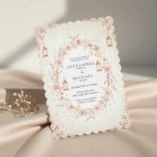 Blush Floral Wedding Invitation with Lanterns