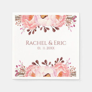 Blush Floral Wedding Napkin with Custom Names