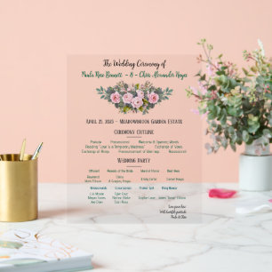 Blush Floral Wedding Program Acrylic Sign