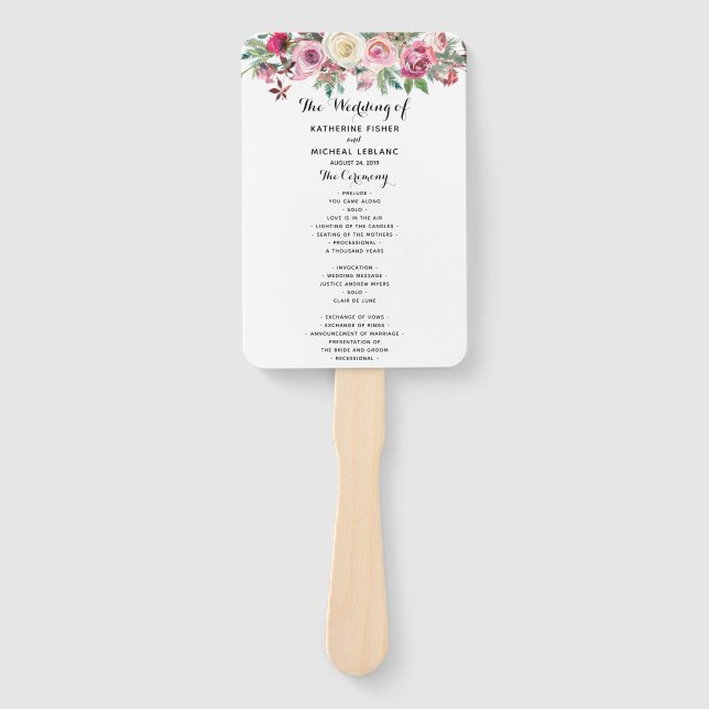 Blush Floral Wedding Program Fan (Front)