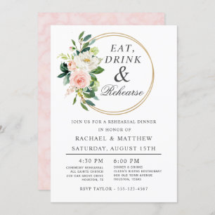 Blush Floral Wedding Rehearsal Dinner Invitation