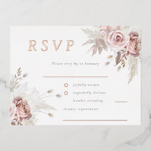 Blush Floral Wedding RSVP Rose Gold Foil Invitation Postcard
