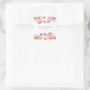 Blush Floral Wedding Stickers with Custom Names