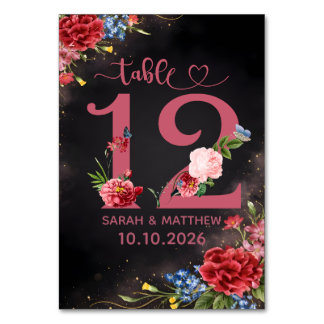 Blush Floral Wedding Table Number 12 Card