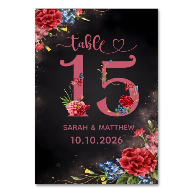 Blush Floral Wedding Table Number 15 Card (Front)