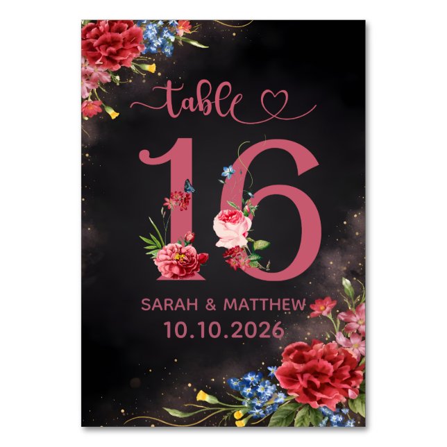 Blush Floral Wedding Table Number 16 Card (Front)