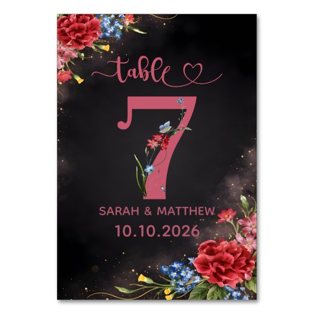 Blush Floral Wedding Table Number 7 Card (Front)