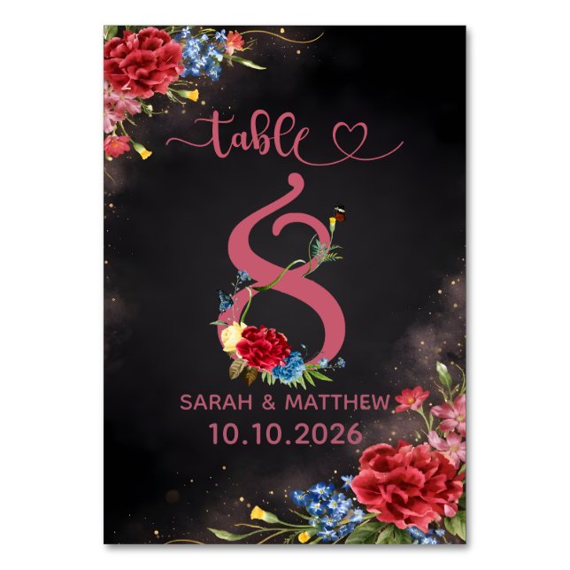 Blush Floral Wedding Table Number Card (Front)