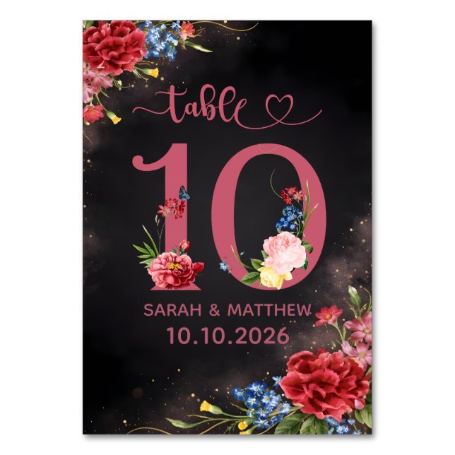 Blush Floral Wedding Table Number Card (Front)