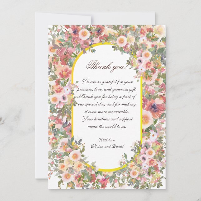 Blush Floral Wedding Thank You Card (Front)