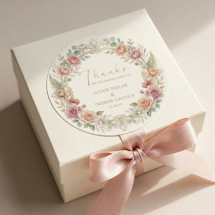 Blush Floral Wedding Thank You Classic Round Sticker