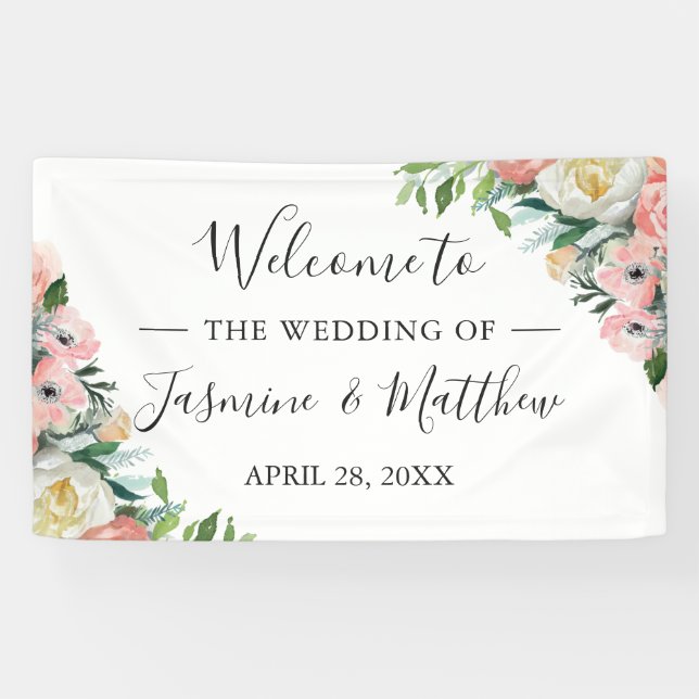 Blush Floral Wedding Welcome Banner (Horizontal)