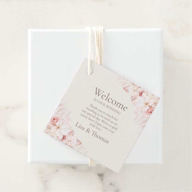 Blush Floral Wedding Welcome Gift Tag (In Situ)