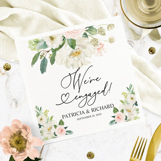 Blush Floral We're Engaged Engagement Party Napkin (Creator Uploaded)