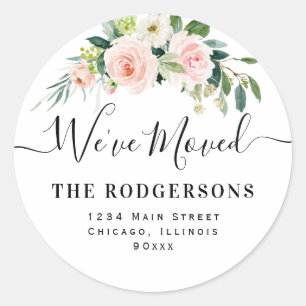 blush floral We've moved new address Classic Round Sticker