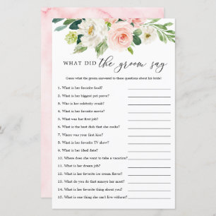 Blush Floral What Did The Groom Say Game Cards