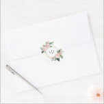 Blush Floral White Monogram Wedding Sticker<br><div class="desc">This blush floral white monogram wedding sticker design features beautiful chic neutral backgrounds of black or white with simple modern typography and elegant calligraphy to set a sophisticated tone for any style of event. Each product is embellished with gorgeous blush pink roses and peach and ivory hydrangeas arranged with lush...</div>