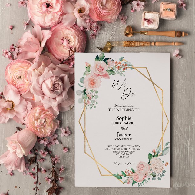 Blush Floral White Simple We Do Wedding Invitation (Creator Uploaded)