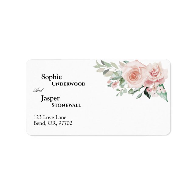 Blush Floral White Wedding Address Label (Front)